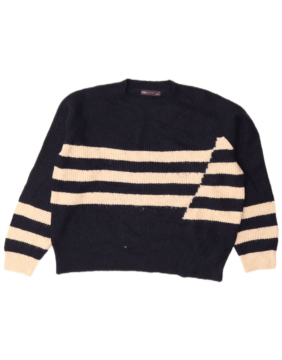 Suéter feminino Marks & Spencer com gola redonda Reino Unido 14 médio azul marinho