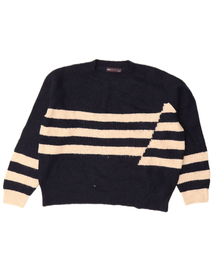 Suéter feminino Marks & Spencer com gola redonda Reino Unido 14 médio azul marinho