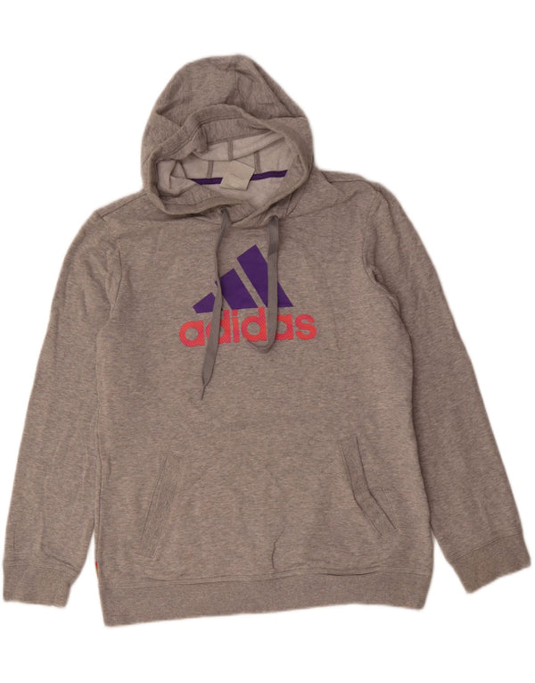 ADIDAS Womens Graphic Hoodie Jumper UK 16 Grande Cinza Flecked Algodão