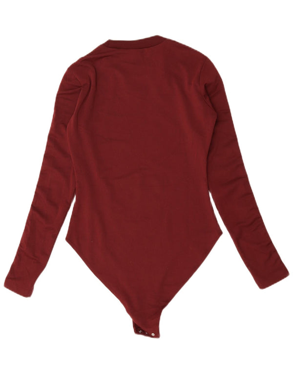 Bodysuit feminino de manga comprida ADIDAS UK 8 pequeno poliéster cor de vinho
