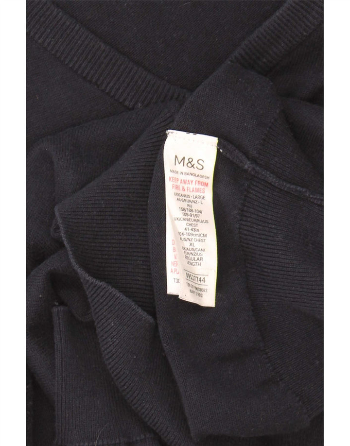 Suéter masculino Marks & Spencer com decote em V grande algodão azul marinho
