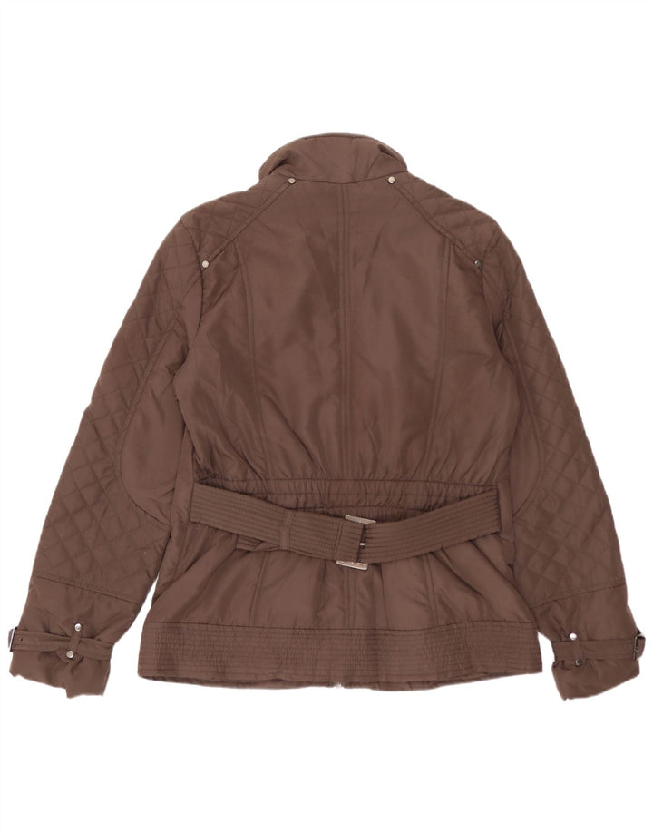 Jaqueta acolchoada feminina Zara UK 16 grande poliéster marrom