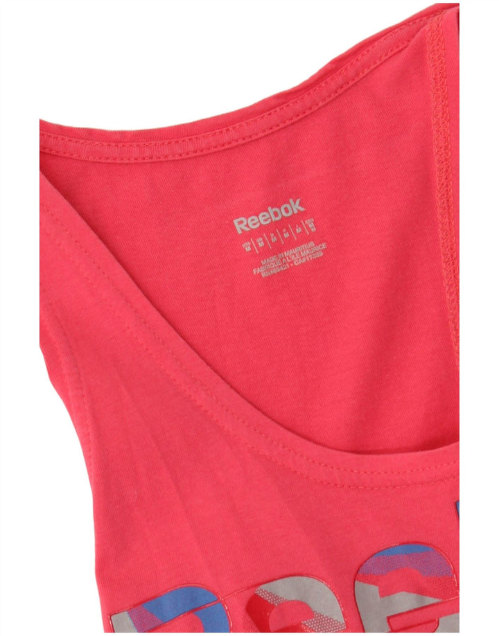 REEBOK Womens Graphic Vest Top UK 12 Médio Algodão Rosa