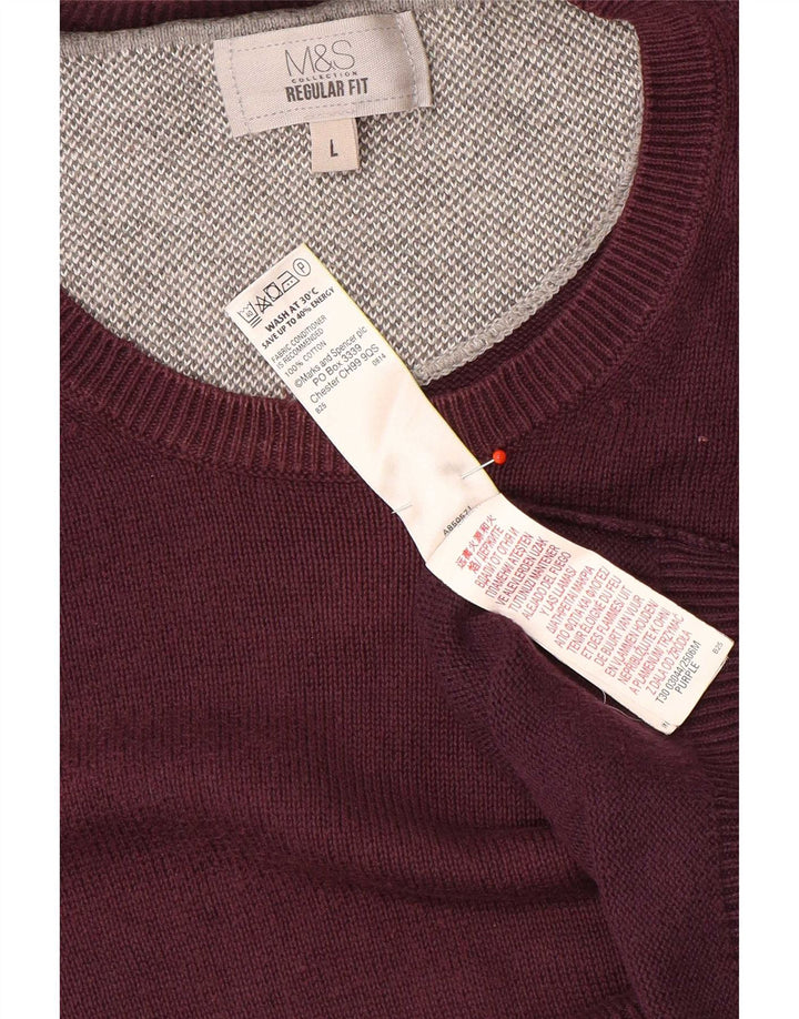 Suéter masculino Marks & Spencer com ajuste regular e gola redonda, grande roxo
