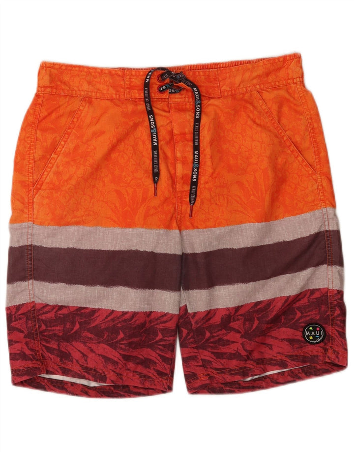 Shorts de natação masculino Maui and Sons médio laranja colorblock poliéster