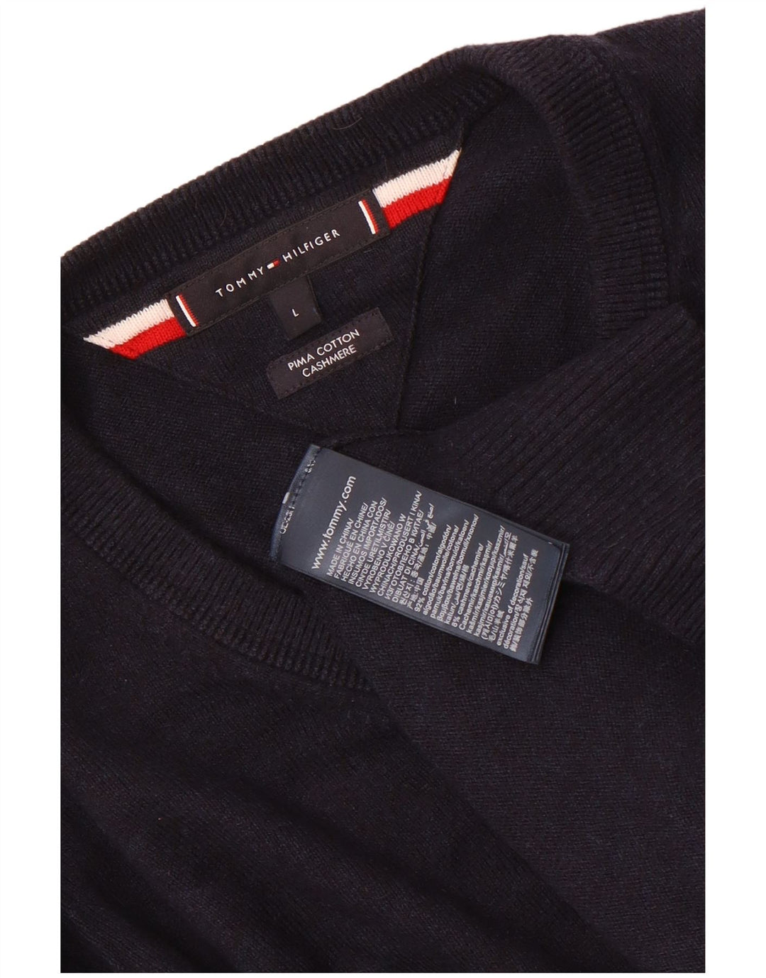 Suéter masculino Tommy Hilfiger com decote em V grande algodão azul marinho