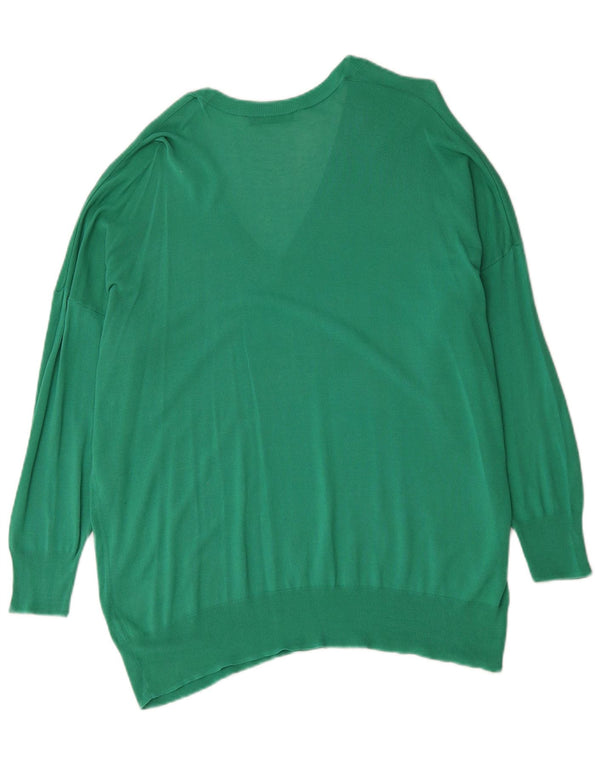 Zara Suéter feminino oversized com decote em V Reino Unido 14 algodão verde médio