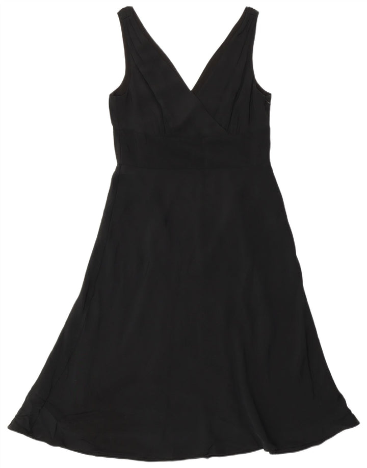 J. Crew Vestido feminino sem mangas evasê US 10 grande seda preta