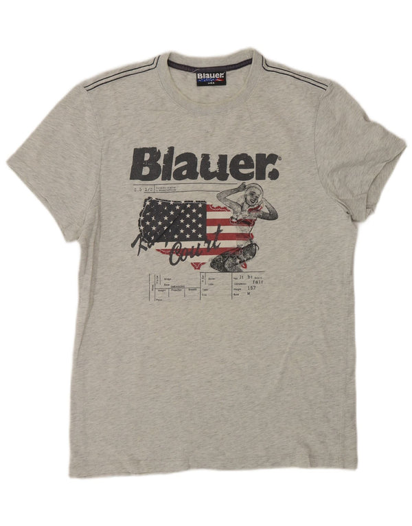 Blauer Camiseta masculina gráfica Top algodão cinza médio