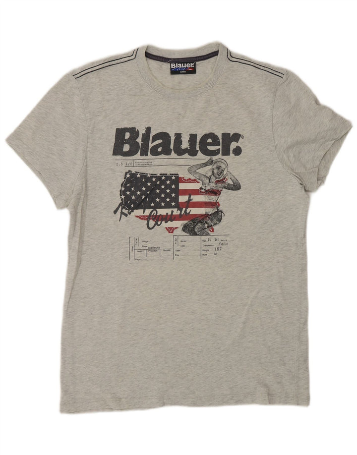 Blauer Camiseta masculina gráfica Top algodão cinza médio