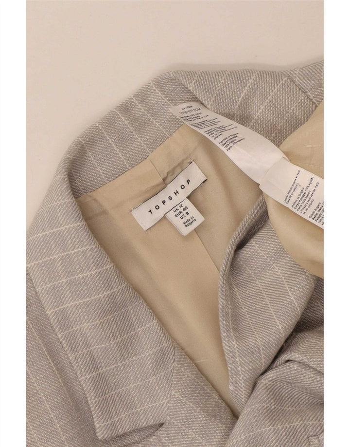 Jaqueta blazer feminina Topshop com peito duplo Reino Unido 12 listrado cinza médio