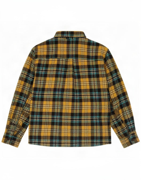 Zara Camisa masculina de flanela XL algodão xadrez amarelo