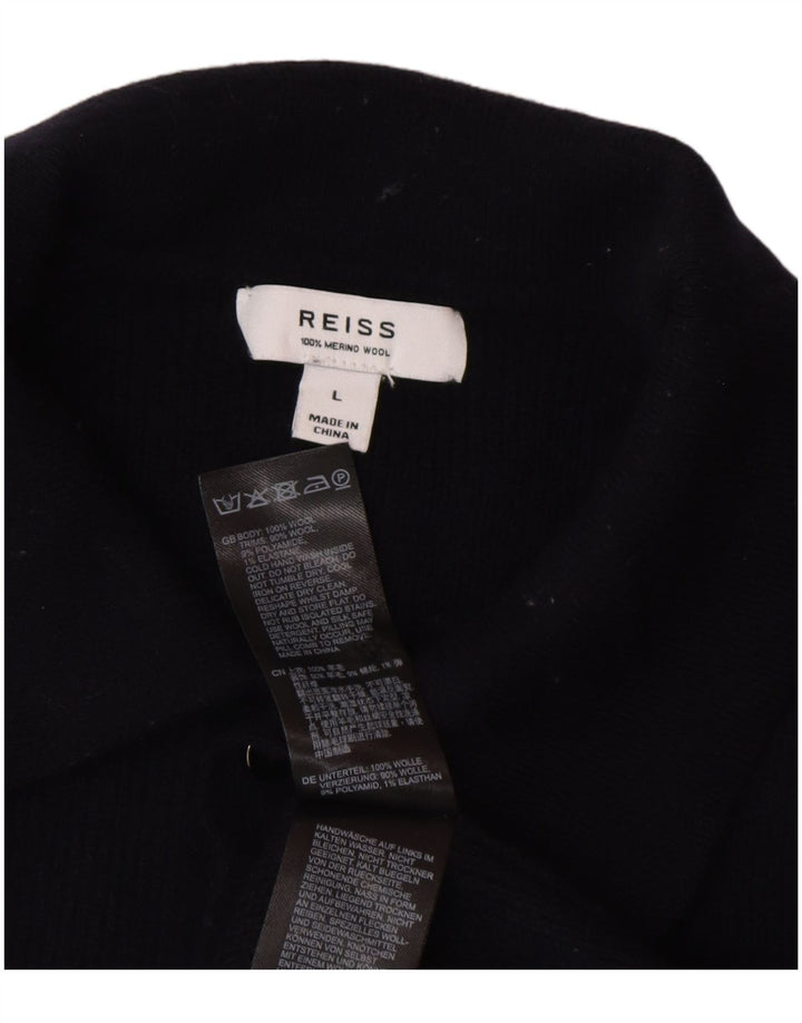 Suéter masculino Reiss com gola polo grande de lã azul marinho