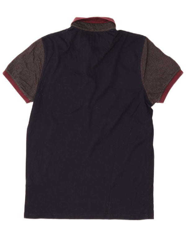 Camisa polo masculina Ted Baker tamanho 2 pequeno algodão colorblock azul marinho