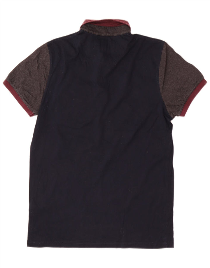 Camisa polo masculina Ted Baker tamanho 2 pequeno algodão colorblock azul marinho