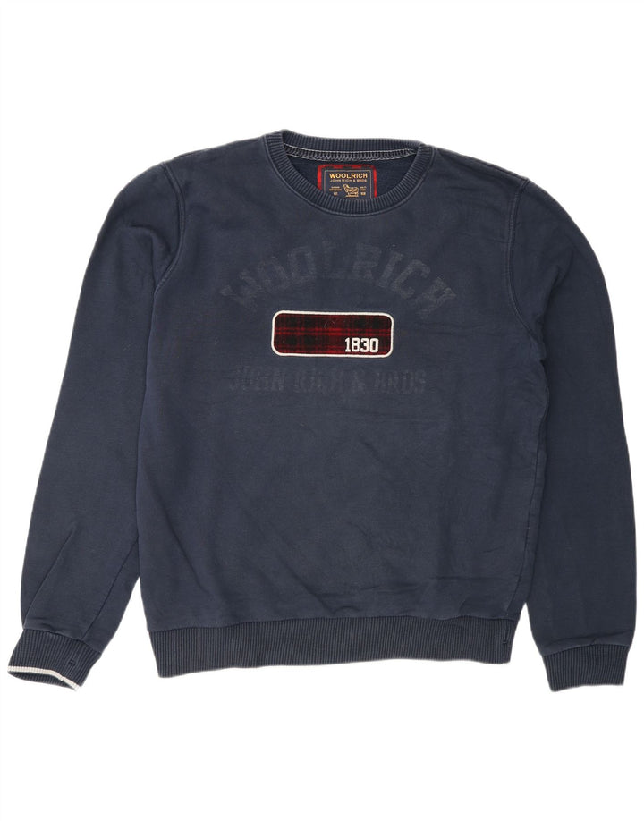 Woolrich moletom masculino gráfico jumper grande algodão azul marinho