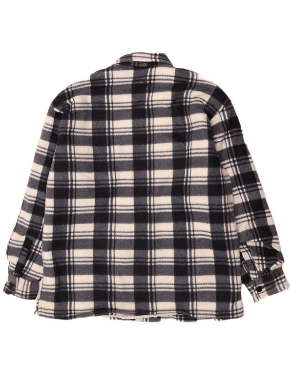 Jaqueta utilitária masculina vintage de flanela sherpa Reino Unido 46 3XL algodão xadrez azul marinho