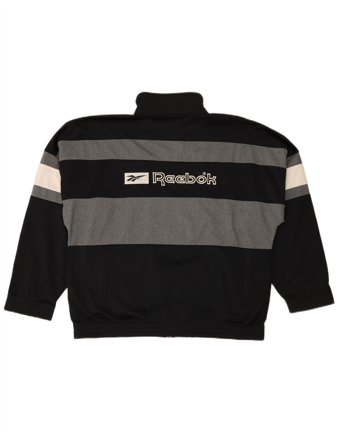 REEBOK masculino solto ajuste gráfico agasalho jaqueta superior pequeno bloco colorido preto