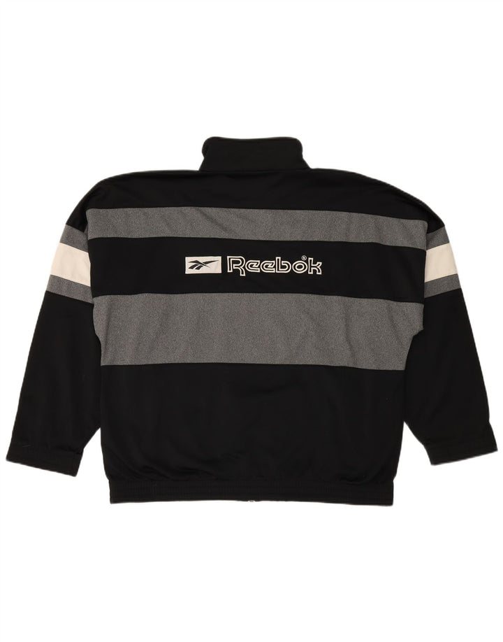 REEBOK masculino solto ajuste gráfico agasalho jaqueta superior pequeno bloco colorido preto