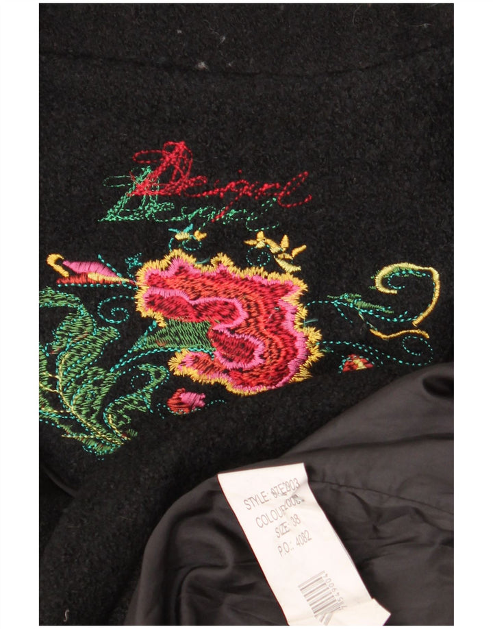Sobretudo gráfico feminino Desigual EU 38 médio preto floral viscose