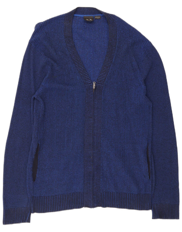 Suéter masculino Armani Exchange com zíper completo e gola XL azul marinho rayon