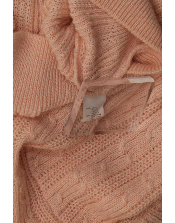 Suéter feminino VINTAGE com gola tartaruga Reino Unido 12 lã rosa médio
