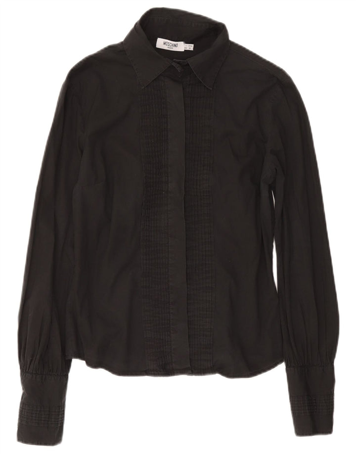 Camisa feminina Moschino com babados na frente IT 46 grande algodão cinza