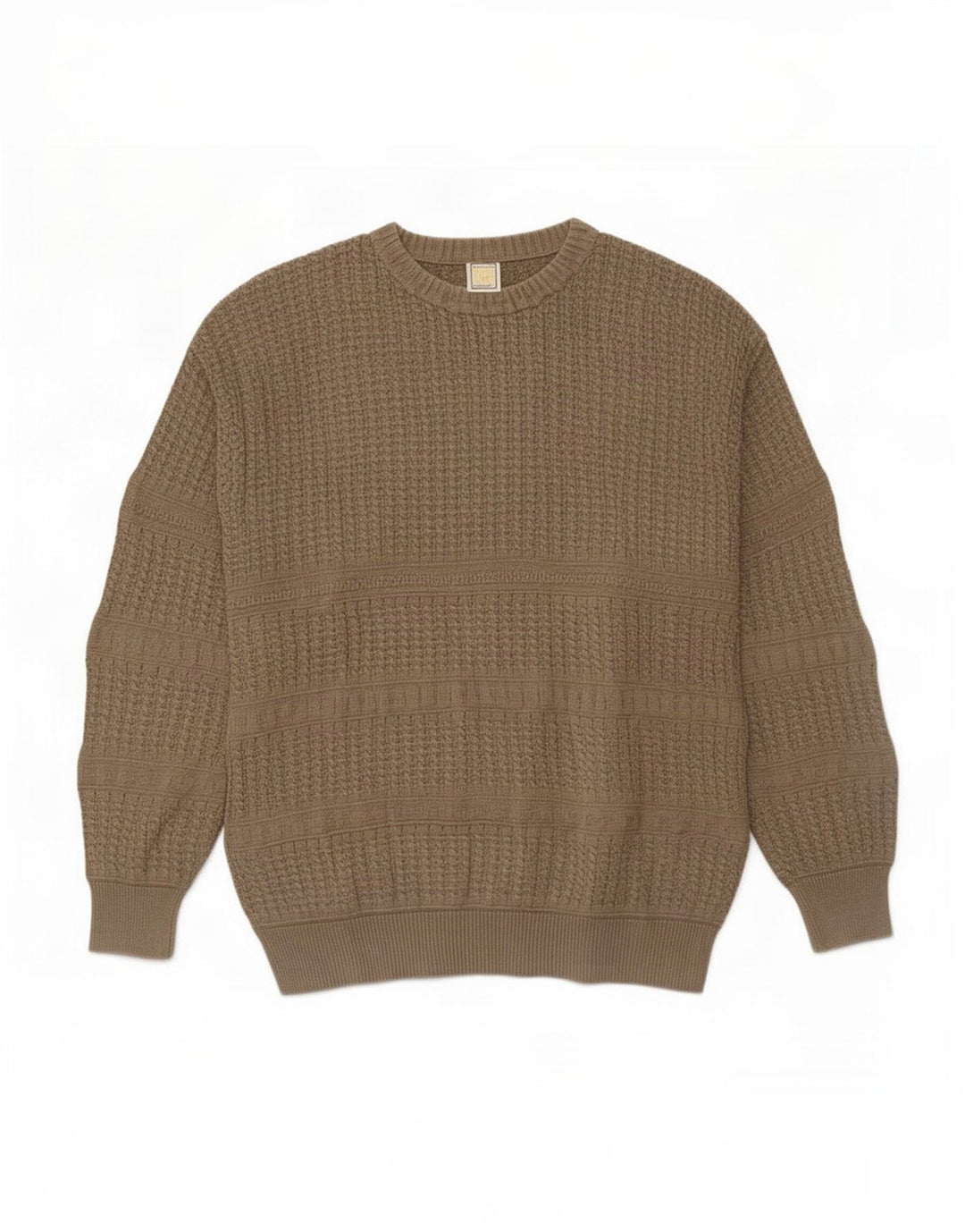 Suéter vintage masculino com gola redonda, algodão bege médio