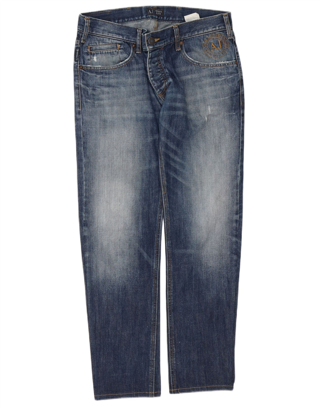 Armani Masculino Distressed Slim Jeans W34 L30 Azul Algodão