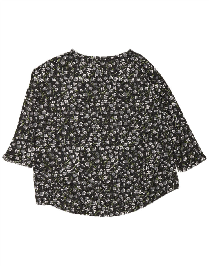 Top feminino Marks & Spencer manga 3/4 UK 24 4XL preto floral poliéster
