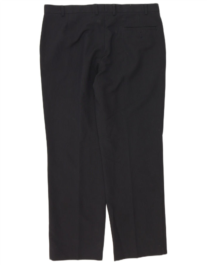 Calça masculina de terno reto Marks & Spencer W38 L31 azul marinho poliéster