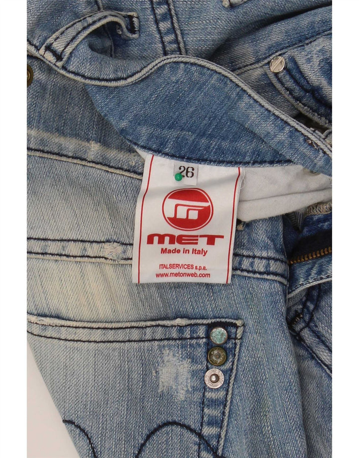 Jeans slim feminino MET W26 L30 algodão manchado azul