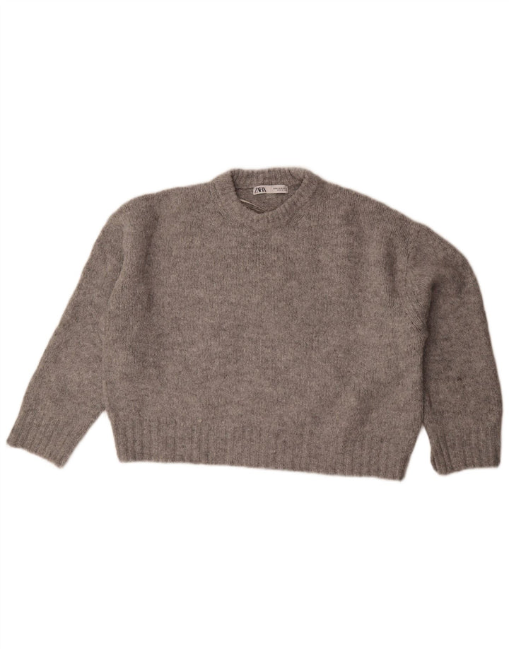 Zara Suéter feminino oversized com gola redonda Reino Unido 14 cinza médio manchado
