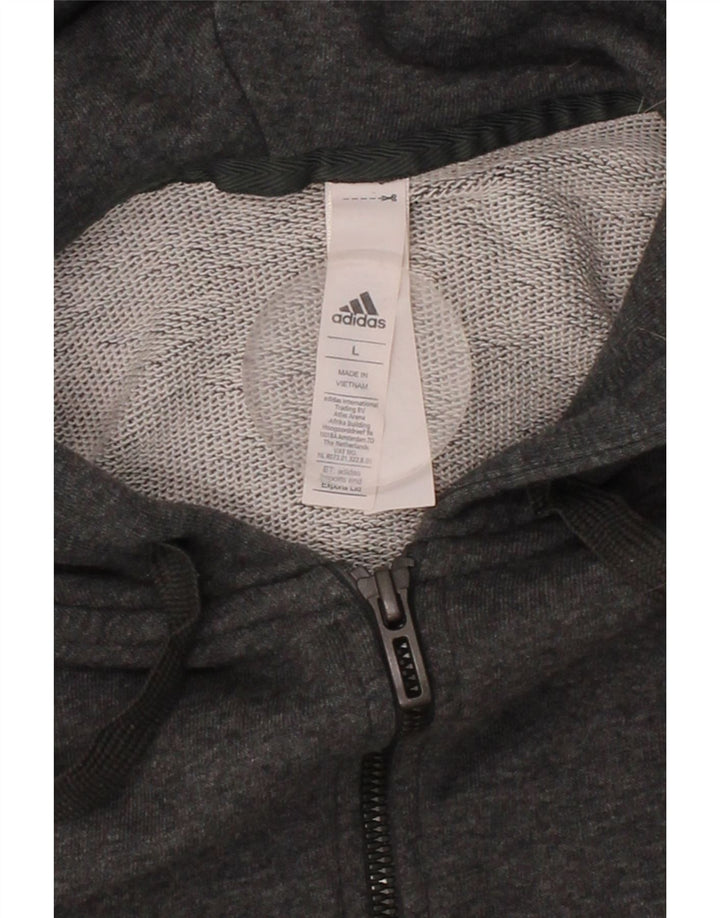ADIDAS Womens Zip Hoodie Sweater UK 16 Large Grey Cotton Vintage Adidas and Second-Hand Adidas from Messina Hembry 