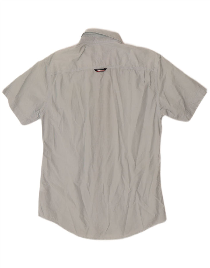 Camisa masculina de manga curta Tommy Hilfiger pequena azul algodão