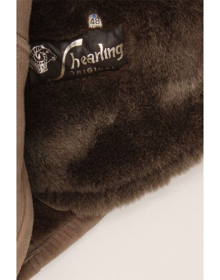 Casaco feminino vintage de shearling IT 48 XL marrom shearling