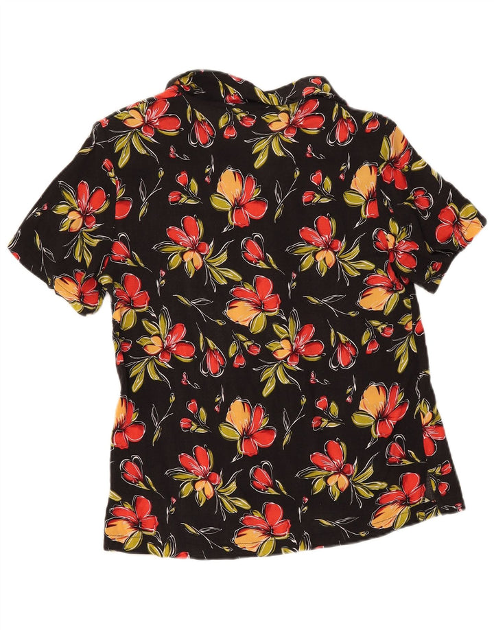 Camisa feminina vintage manga curta IT 44 médio preto floral