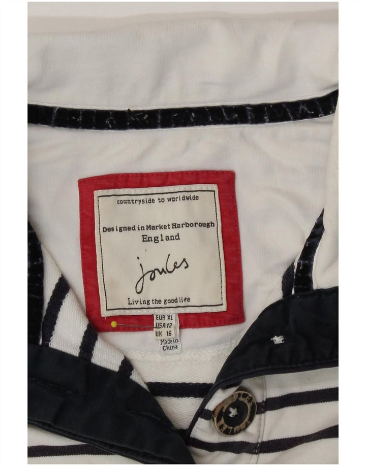 Suéter feminino Joules com gola redonda e botão UK 16 listrado branco grande