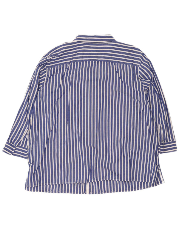 Chaps Womens 3/4 Sleeve Shirt UK 22 3XL Blue Striped Cotton