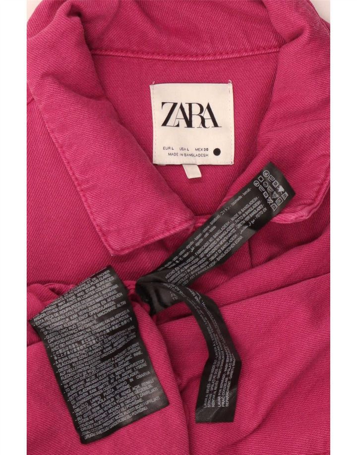 Camisa jeans feminina Zara Reino Unido 16 grande algodão rosa