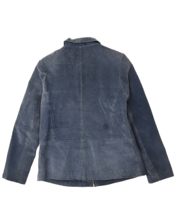 Jaqueta feminina de camurça Project UK 10 couro azul pequeno