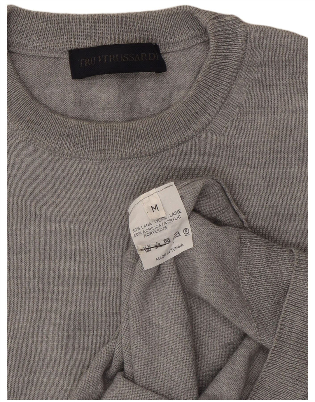 Suéter masculino Trussardi com gola redonda e lã cinza médio