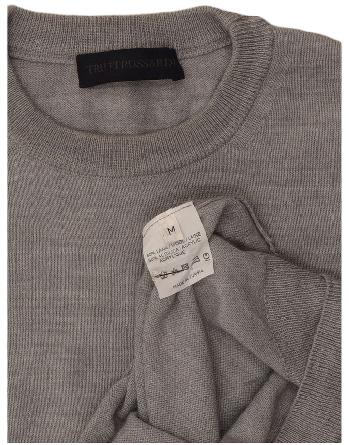 Suéter masculino Trussardi com gola redonda e lã cinza médio