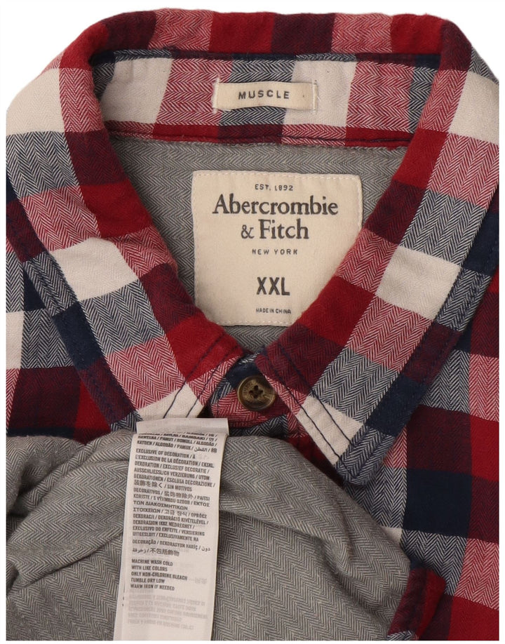 Camisa masculina de flanela muscular ABERCROMBIE & FITCH 2XL algodão xadrez vermelho