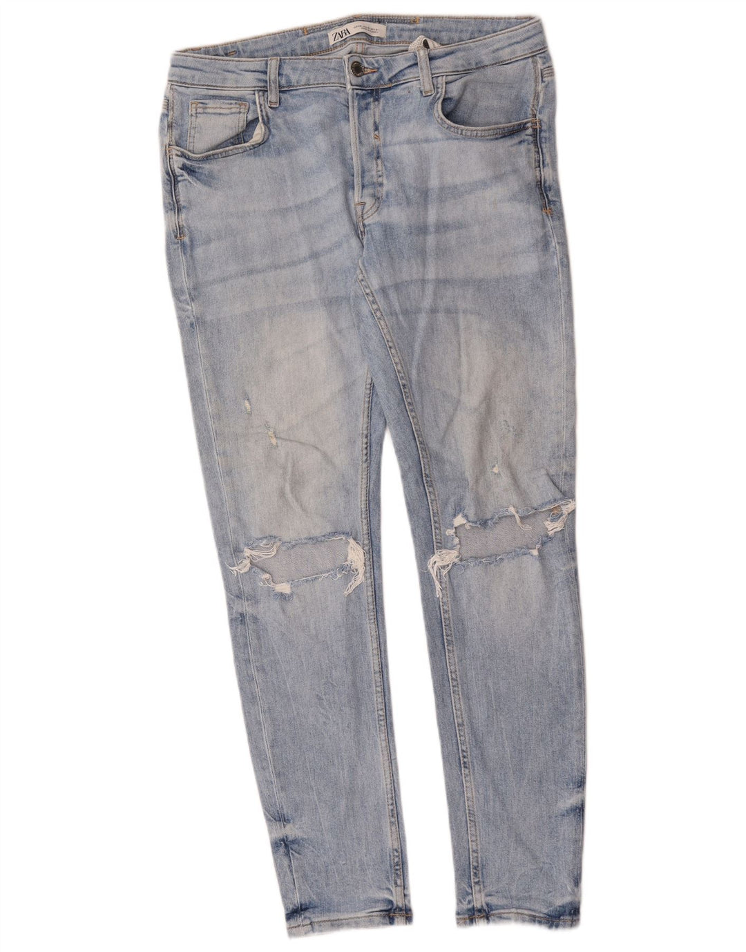 Zara Mens Distressed Slim Jeans EU 40 Médio W31 L30 Azul Algodão