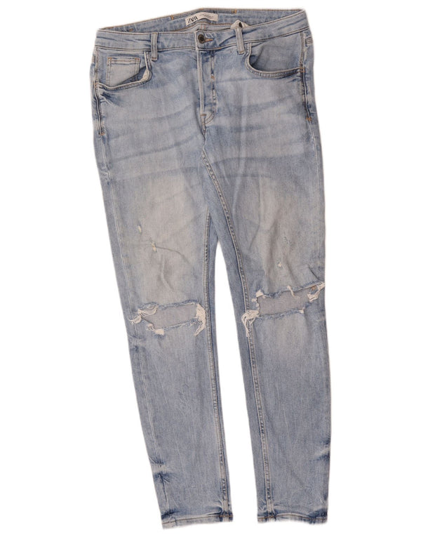 Zara Mens Distressed Slim Jeans EU 40 Médio W31 L30 Azul Algodão