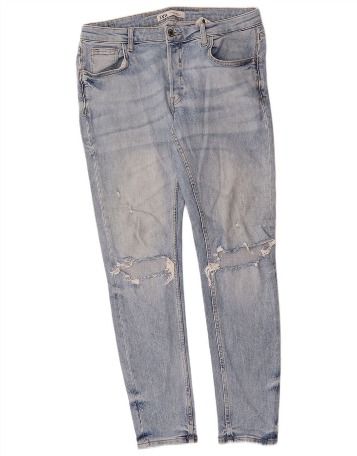 Zara Mens Distressed Slim Jeans EU 40 Médio W31 L30 Azul Algodão