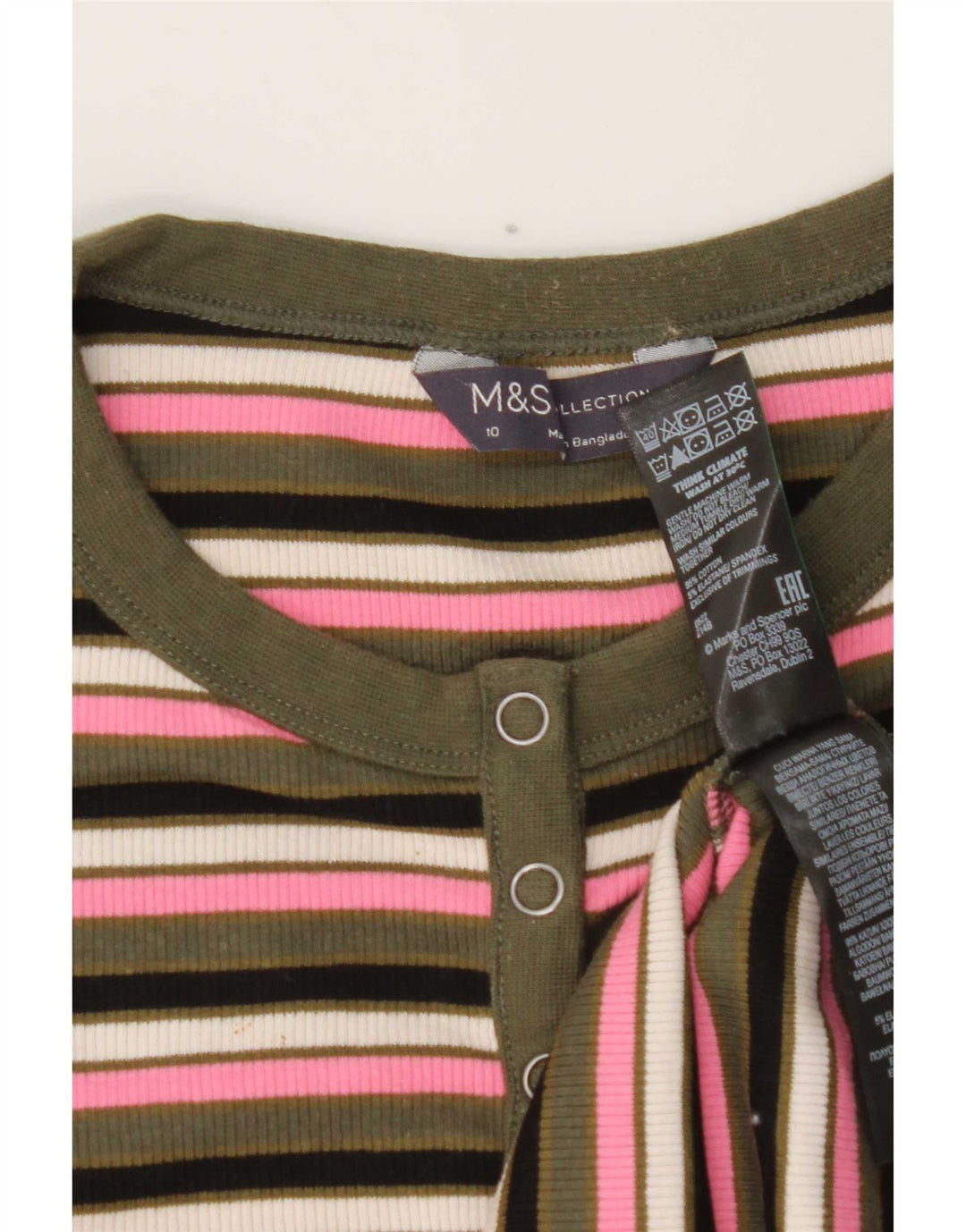 Top feminino Marks & Spencer de manga comprida UK 10 pequeno listrado multicolorido