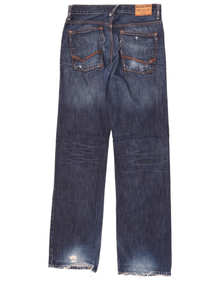 Tommy Hilfiger Calça jeans reta masculina desgastada W31 L36 Azul