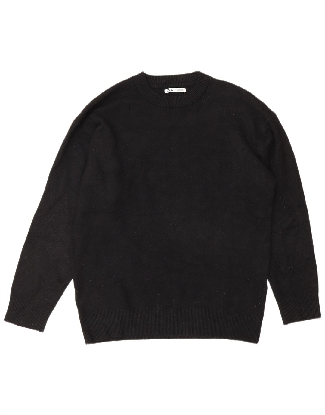 Suéter feminino Zara com gola redonda, Reino Unido 14, viscose preta média